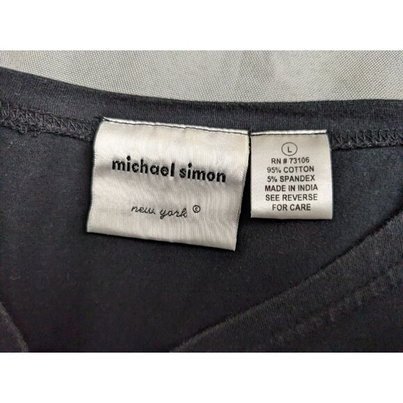 Vintage Michael Simon top Black Boat Neck Three Cats Ruffle Shirt Womens Size L - Picture 5 of 9